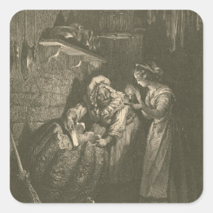 Cinderella Pumpkin - Gustave Doré Fyrkantigt Klistermärke
