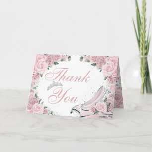 Cinderella Quinceañera Födelsedag Rosa Blommig Tack Kort
