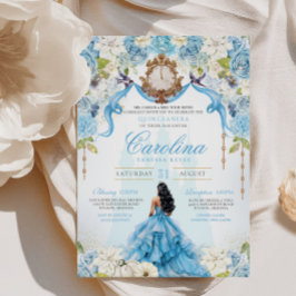 Cinderella Quinceanera Luxury Blue Guld Birthday Inbjudningar