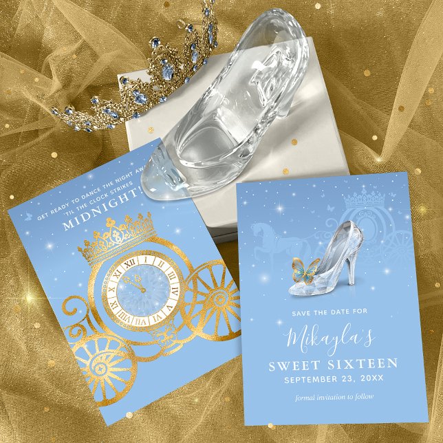 Cinderella Shoe Baby blue Guld Sweet 16 Birthday Spara Datumet (Skapare uppladdad)