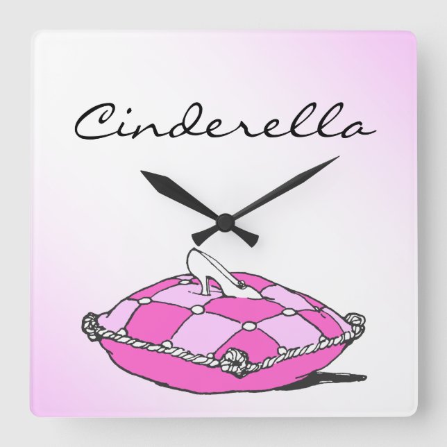 Cinderella Slipper Rosa Pillow Anpassningsbar Cloc Fyrkantig Klocka (Framsida)