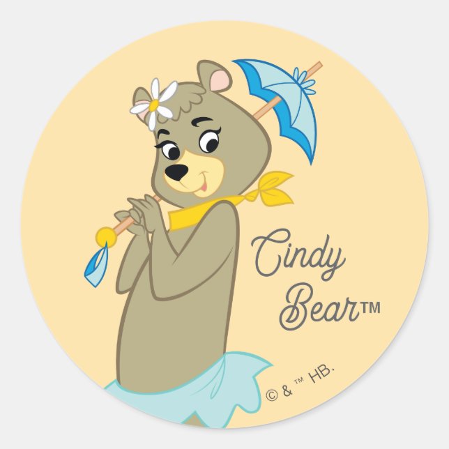 Cindy Bear Holding Parasol Runt Klistermärke (Framsida)