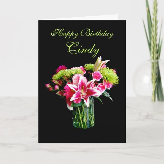 Cindy Grattis Pa Fodelsedagen Stargazer Lily Bouq Kort Zazzle Se