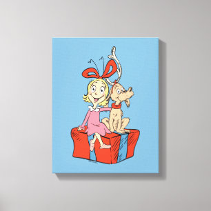 Cindy Lou Who och Max på en julklapp Canvastryck