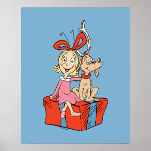 Cindy Lou Who och Max på en julklapp Poster