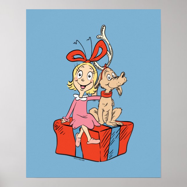Cindy Lou Who och Max på en julklapp Poster (Framsidan)
