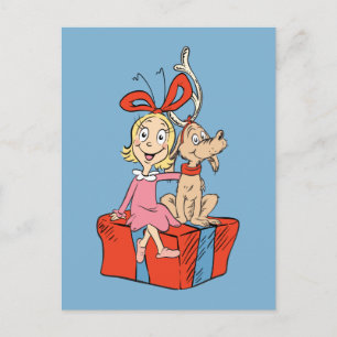 Cindy Lou Who och Max på en julklapp Vykort
