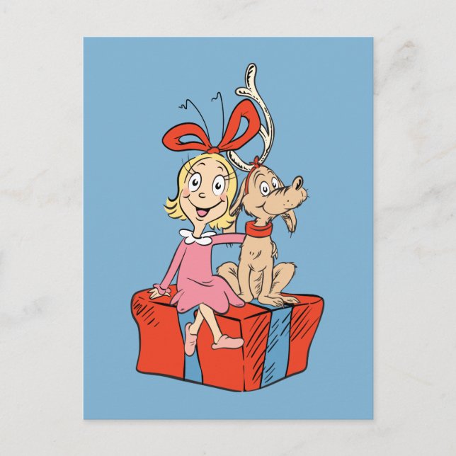 Cindy Lou Who och Max på en julklapp Vykort (Framsida)