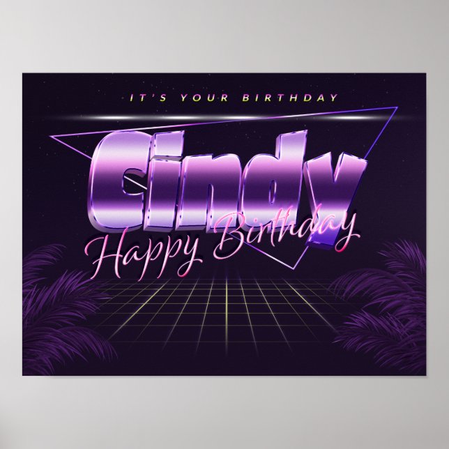 Cindy Name Vorname lila retro Poster Geburtstag (Framsidan)