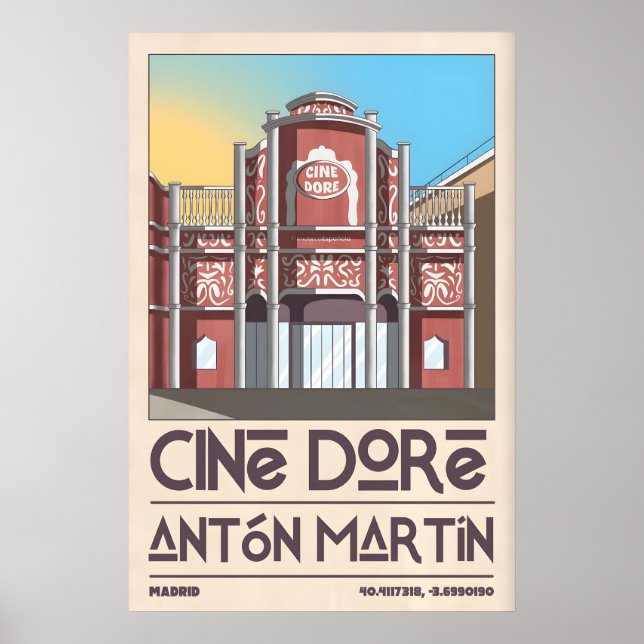 Cine Doré Madrid Affisch Grafisk Biograf Fasad, Rö (Framsidan)