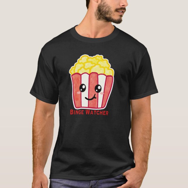 Cinema Popcorn with Quote Binge Watcher T Shirt (Framsida)