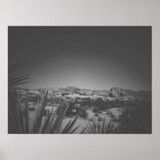 Cinematic Black and White Joshua Träd Boulders Poster