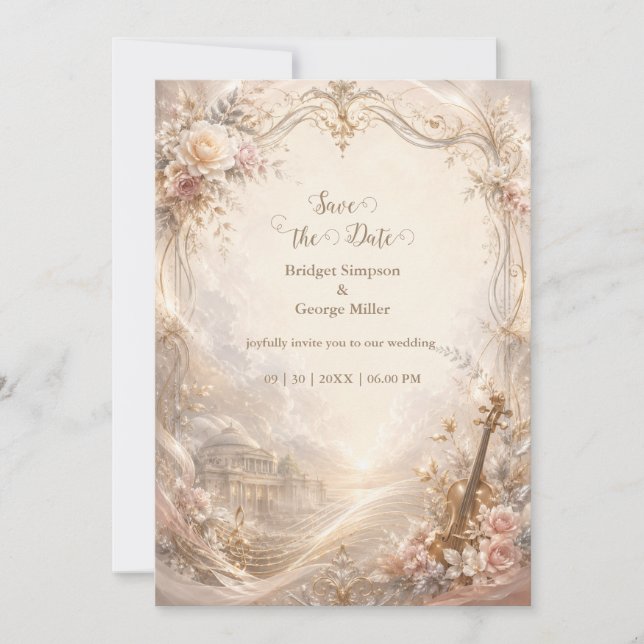 Cinematic Blush Rose Orchestra Bröllop Luxe Inbjudningar (Framsida)