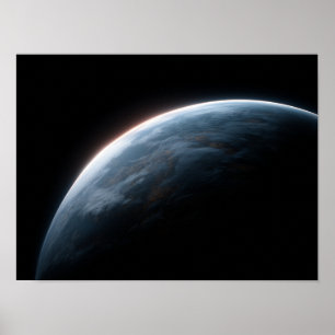 Cinematic Mörk Blå Planet Horisont Från Rymden Poster