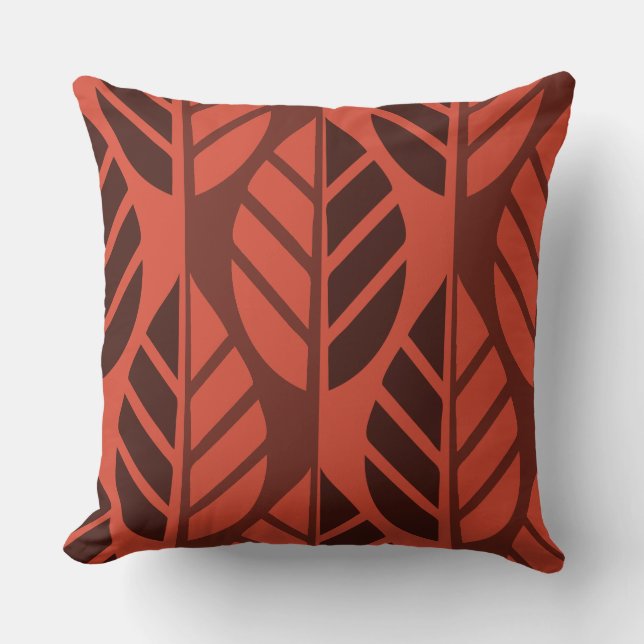 Cinnabar Red Löv Mönster Kudde (Framsida)