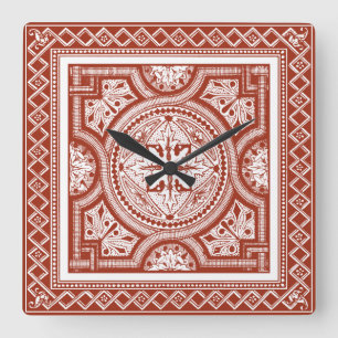 Cinnabar Woodblock IV Fyrkantig Klocka