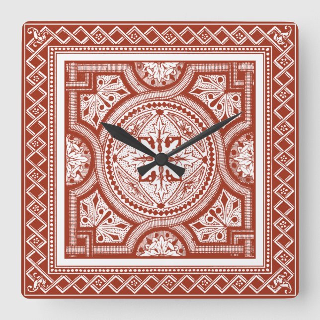 Cinnabar Woodblock IV Fyrkantig Klocka (Framsida)