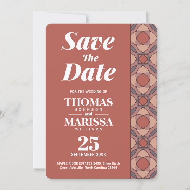 Cinnamon and Marsala Art Deco Save the Date QR (Framsida)