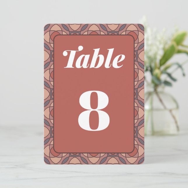 Cinnamon and Marsala Art Deco Wedding Table Number Inbjudningar (Stående Fram)