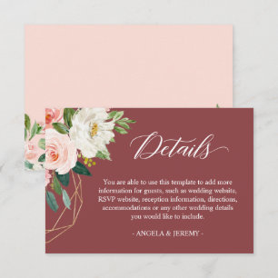 Cinnamon Blush White Floral Wedding Details Tilläggskort