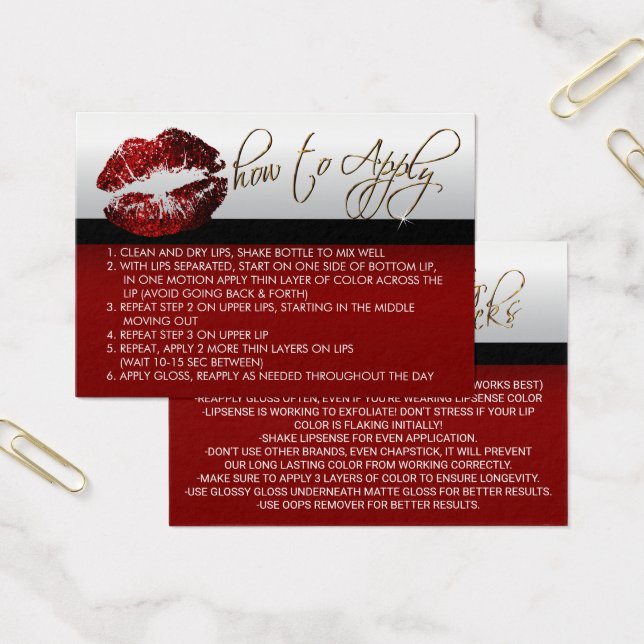 Cinnamon Red Glitter Läppar - How to Apply Visitkort (Kontor)