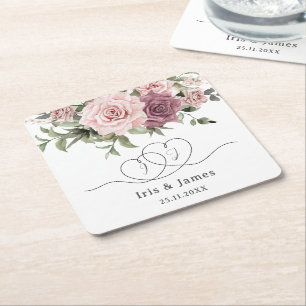 Cinnamon Ro Blommigt Wedding Favor Underlägg Papper Kvadrat