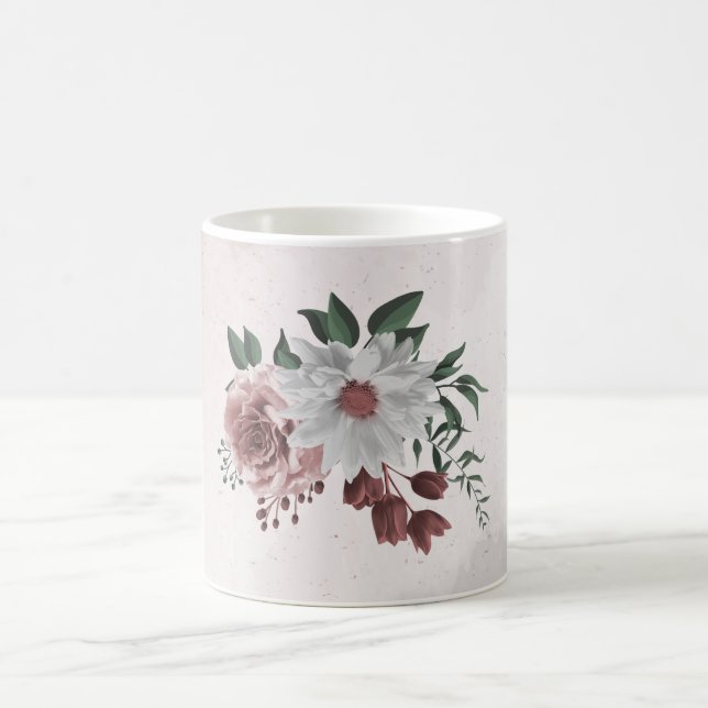 cinnamon ro rosa & vit blommigt greenery kaffemugg (Center)