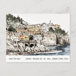 Cinque Terre Italien Akvarell Vatten Spara Datum Vykort