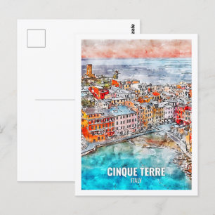 Cinque Terre Italien Berömd Travel Ställe Watercol Vykort