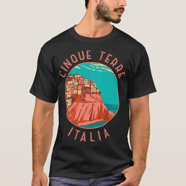 Cinque Terre Italien Distress Circle T Shirt (Framsida)