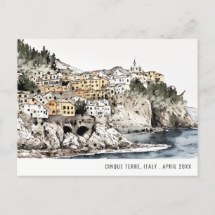 Cinque Terre, Italien Hav Akvarell Italienska Reso Vykort