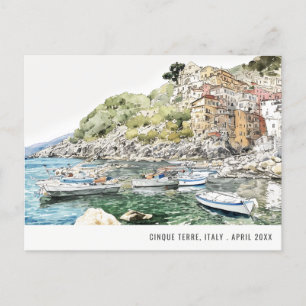 Cinque Terre, Italien Hav Akvarell Italienska Reso Vykort