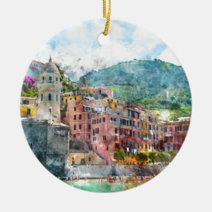 Cinque Terre-Italien i italienska Riviera Julgransprydnad Keramik