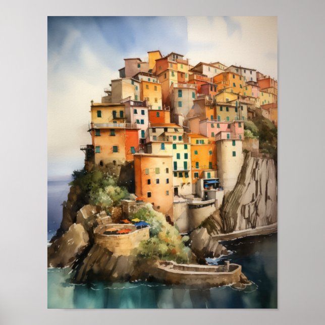 Cinque Terre Italien Ligcape Art Skriv ut Poster (Framsidan)