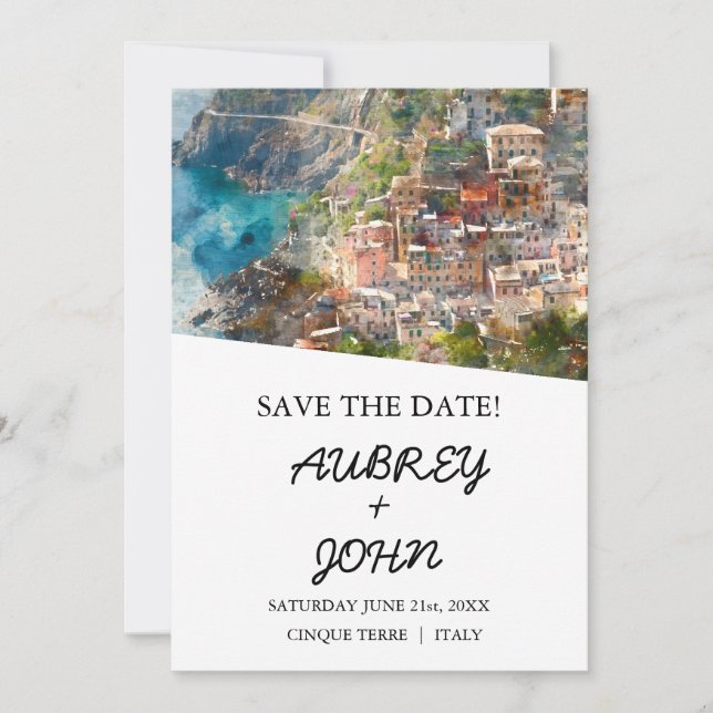 Cinque Terre Italien Save Date Bröllop Spara Datumet (Framsida)