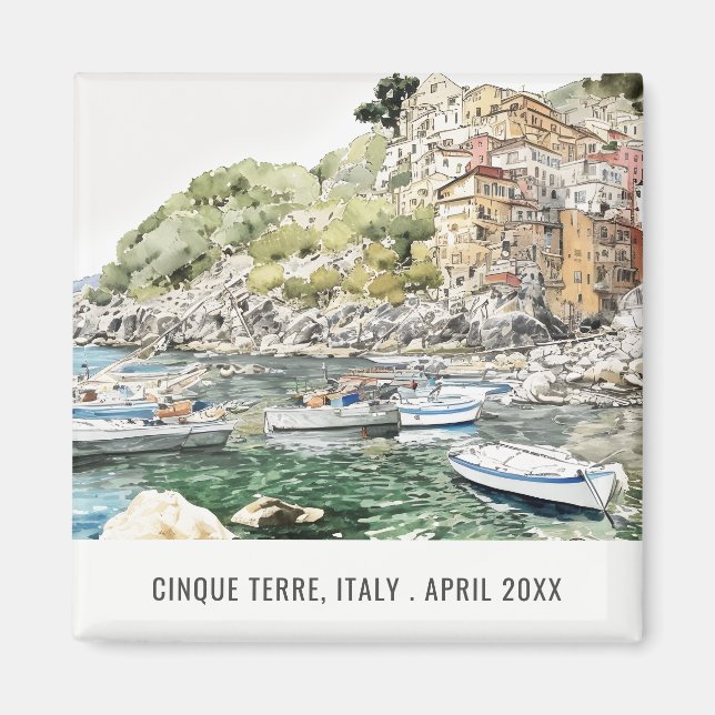 Cinque Terre Italien Sea Watercolor Italy Travel Magnet (Framsidan)