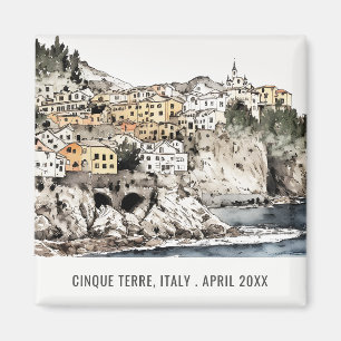 Cinque Terre Italien Sea Watercolor Italy Travel Magnet