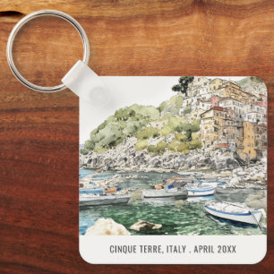 Cinque Terre Italien Sea Watercolor Italy Travel Nyckelring