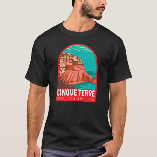 Cinque Terre Italien Travel Art Vintage T Shirt (Framsida)