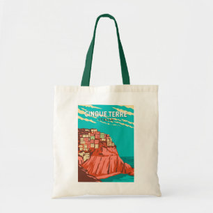 Cinque Terre Italien Travel Art Vintage Tygkasse