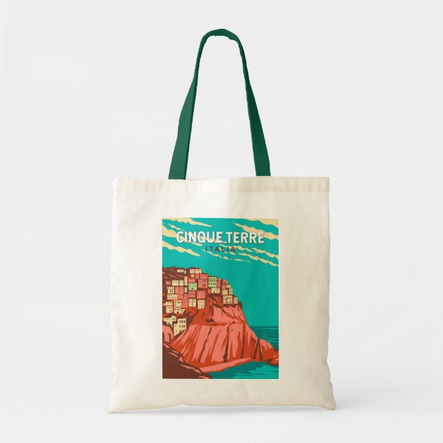 Cinque Terre Italien Travel Art Vintage Tygkasse (Framsidan)