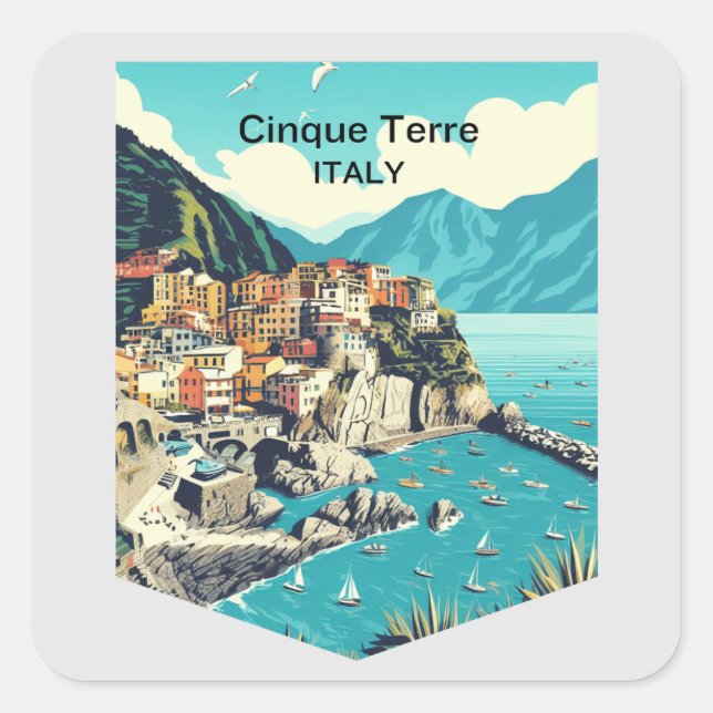 Cinque Terre Italien, Travel Fyrkantigt Klistermärke (Framsida)