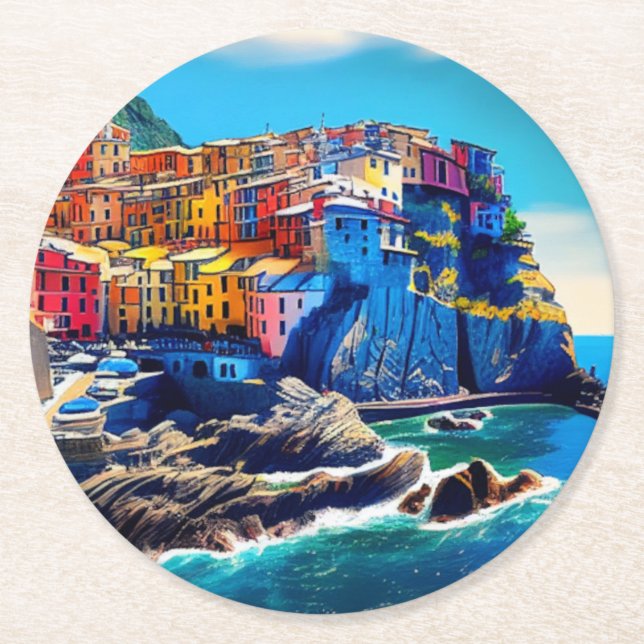 Cinque Terre, Italien Underlägg Papper Rund (Framsidan)