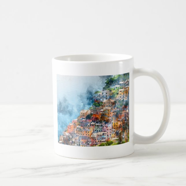Cinque Terre Italien Watercolor Kaffemugg (Höger)