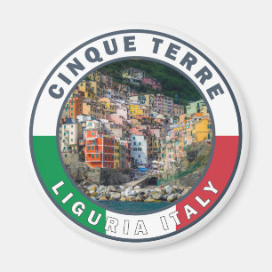 Cinque Terre Italien Watercolor Vintage Circle Magnet