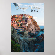 Cinque Terre Italien Watercolor Vintage