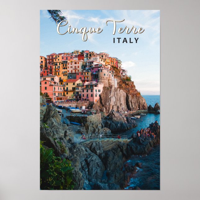Cinque Terre Italien Watercolor Vintage Poster (Framsidan)