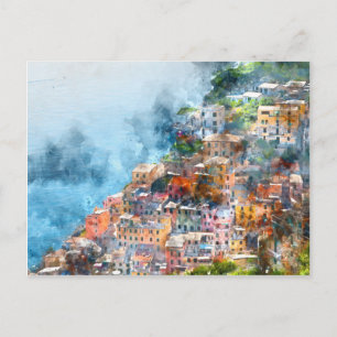Cinque Terre Italien Watercolor Vykort