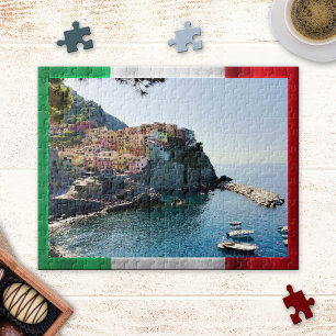 Cinque Terre Italy Flagga Puzzle Pussel