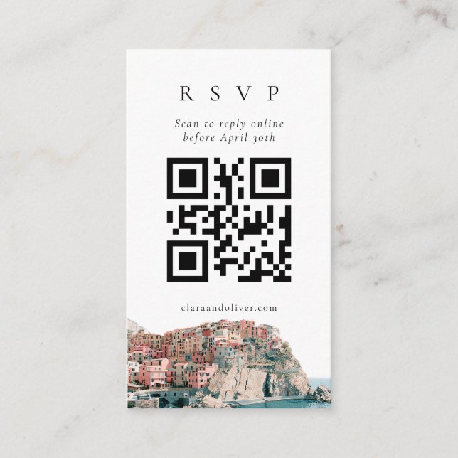 Cinque Terre Klippby Qrcode RSVP-kort Tilläggskort (Framsida)